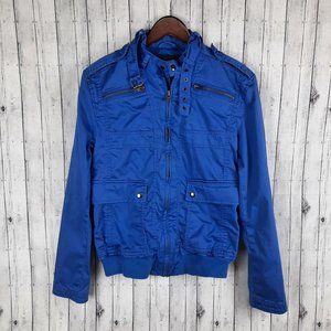 French Connection Jacket Mens Small Blue Shoulder Straps 6 Pockets